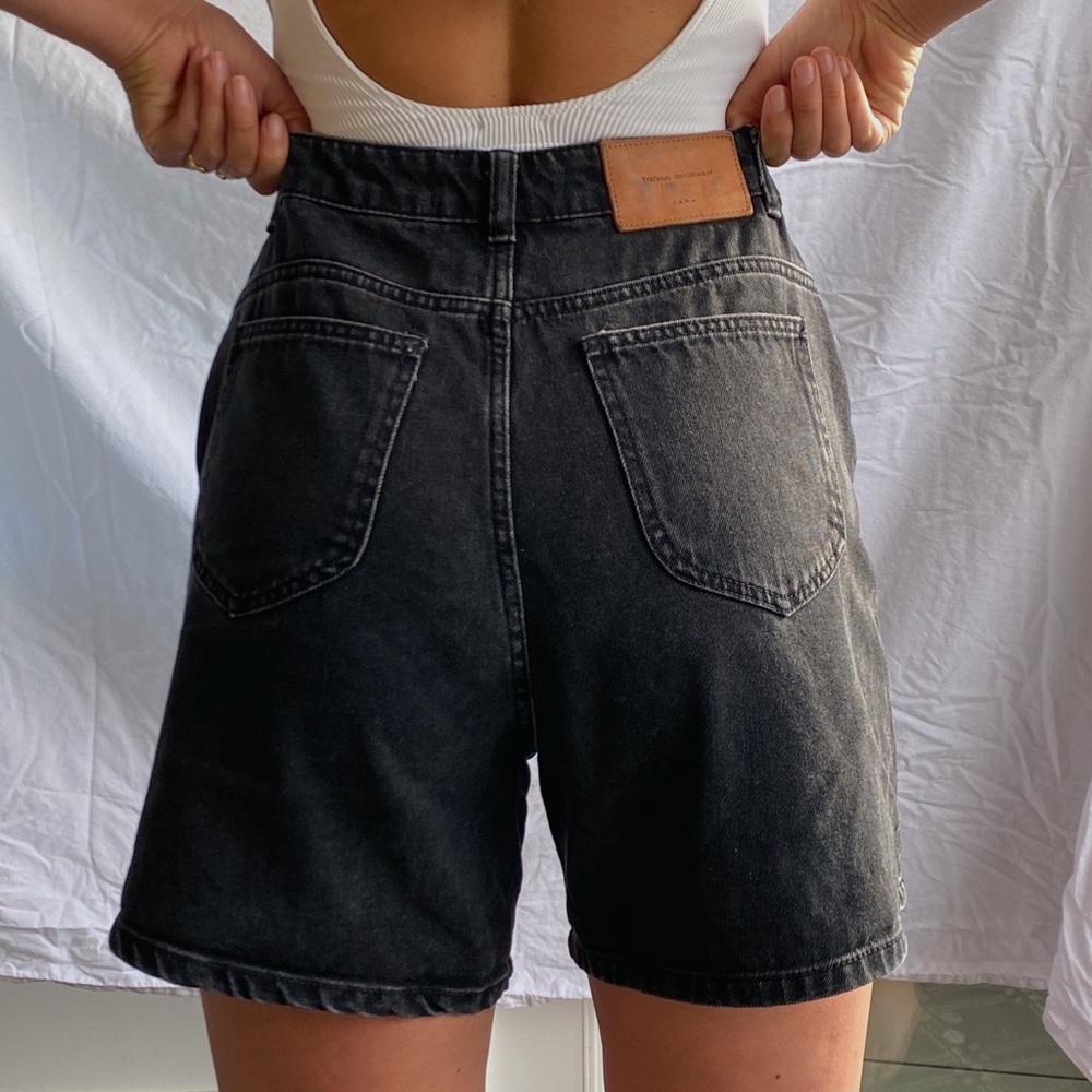 High wasted black denim mom shorts